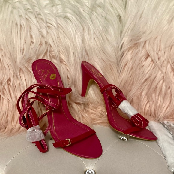 NEW RARE Colin Stuart Faux Suede Ankle Wrap Fuchsia Heeled Sandals Size 10B - Picture 2 of 16